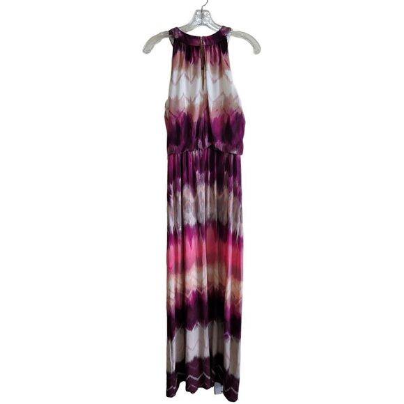London Times  Cream Purple Multicolored TieDye  Sleeveless Maxi Dress Sz 6 - Picture 2 of 8